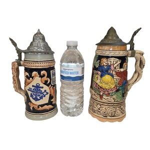 2 Vintage Collectible Germsn Beer Steins Music Box Alpine Hapag Lloyd Anchor Jug